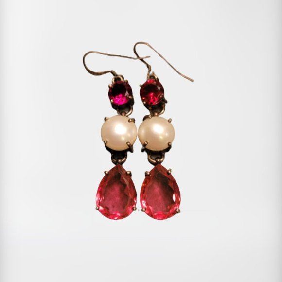 Faux PINK TOURMALINE & FRESHWATER PEARL HANDCRAFTED Sterling EARRINGS - Picture 5 of 10